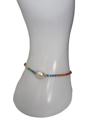Plunder Colorful Seed Bead Pearl Bracelet Adjustable Gold Tone